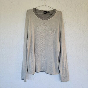 Armani Exchange Long Sleeve Sweater Mens XL Gray Two Tones Mesh Layer Pullover